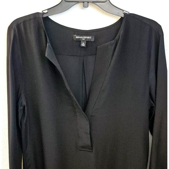 Banana Republic 100% Silk Longline Long Sleeve V Neck Pullover Tunic Top M EUC - Picture 2 of 8
